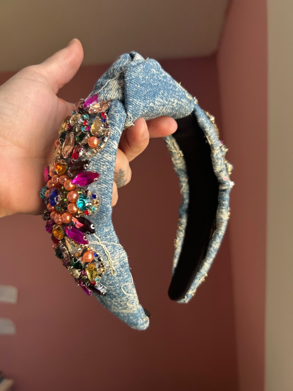 Denim glam headband